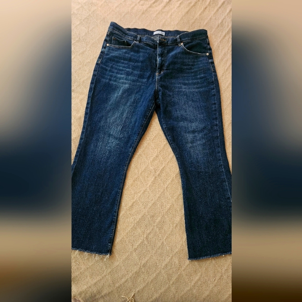 Blue Ankle Cropped Jeans with Raw Hem, Made And Loved LOFT